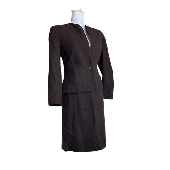 Vintage Brown 100% Wool Pin Stripe Skirt Blazer Set Womens Sz XS Business Formal - Picture 4 of 16